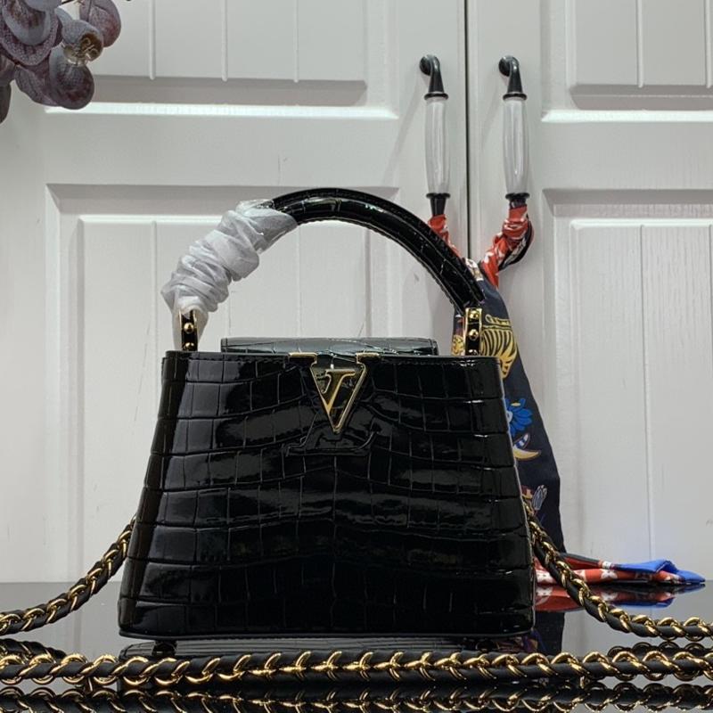 LV Shoulder Handbags N92831 crocodile patterned black gold buckle